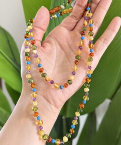 kehribar ametist turkuaz anne bebek kolye